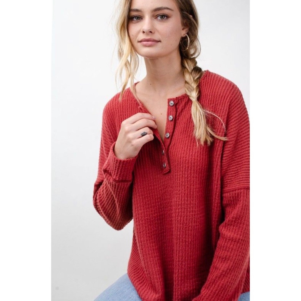 Waffle Knit Long Sleeve Top - Picture 3 of 6